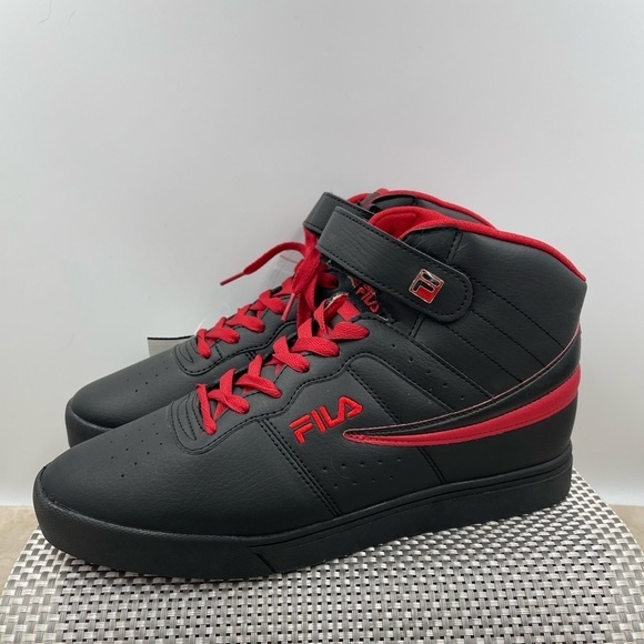 NEW Fila Vulc 13 Mid Top Plus Shoes - Black / Red with Additional Black Laces - Picture 2 of 7